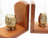 Fun vintage brass and wood owl bookends