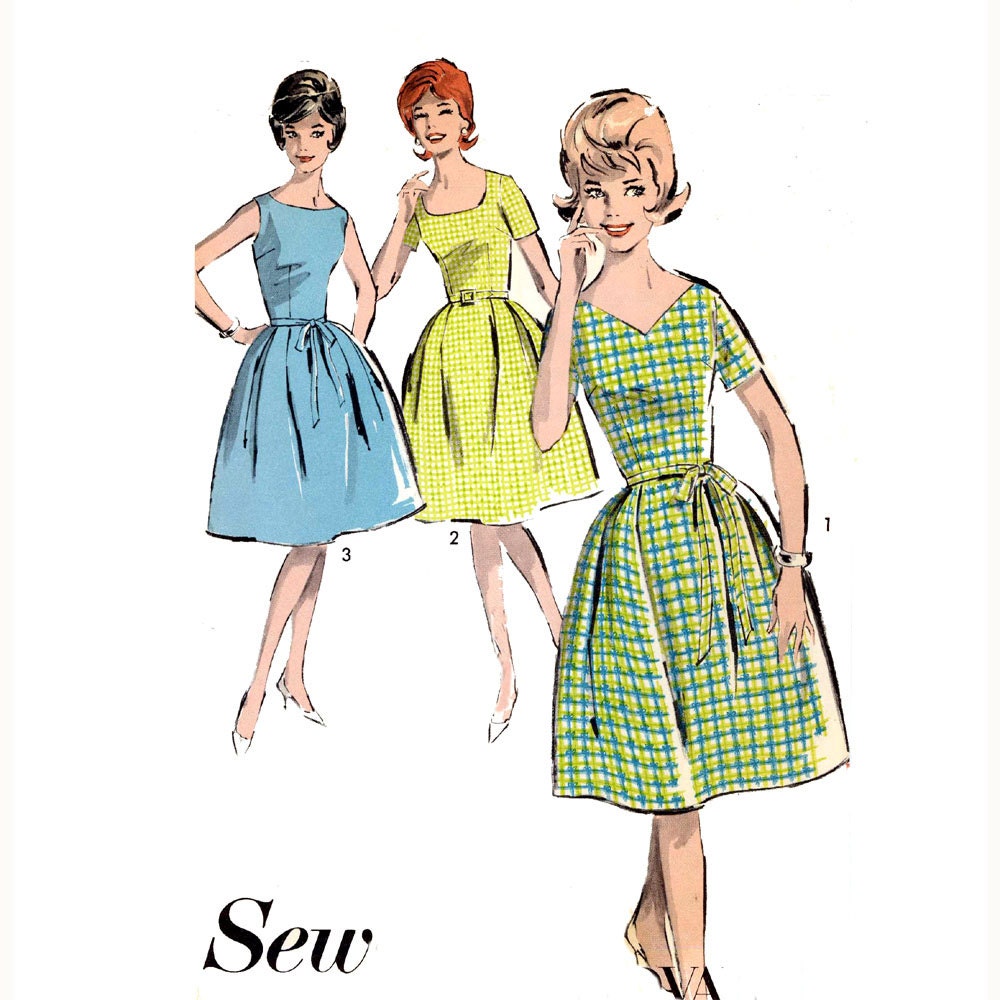 60s UNCUT full Rockabilly spring summer dress vintage sewing pattern Advance 2933 Bust 32