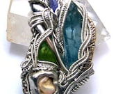 Aquamarine Tanzanite Peridot Opal Sterling Silver 14 Karat Gold Fill wire wrap necklace pendant - ethiopian opal jewelry sci phish