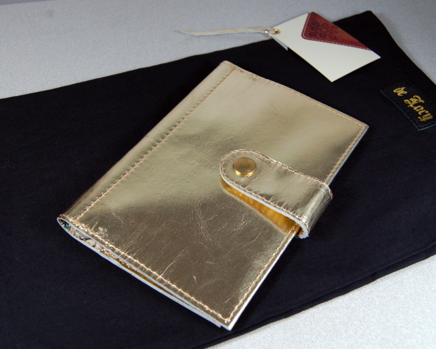Handmade purse, wallet in metallic gold leather, bifold
