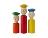 Vintage WOODEN PEOPLE Stacking Toy - Set of 3 Wood Figures