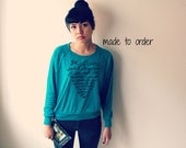 MADE TO ORDER Medium Mr. Darcy Proposal/Pride and Prejudice. Women's Slouchy Pullover in Evergreen