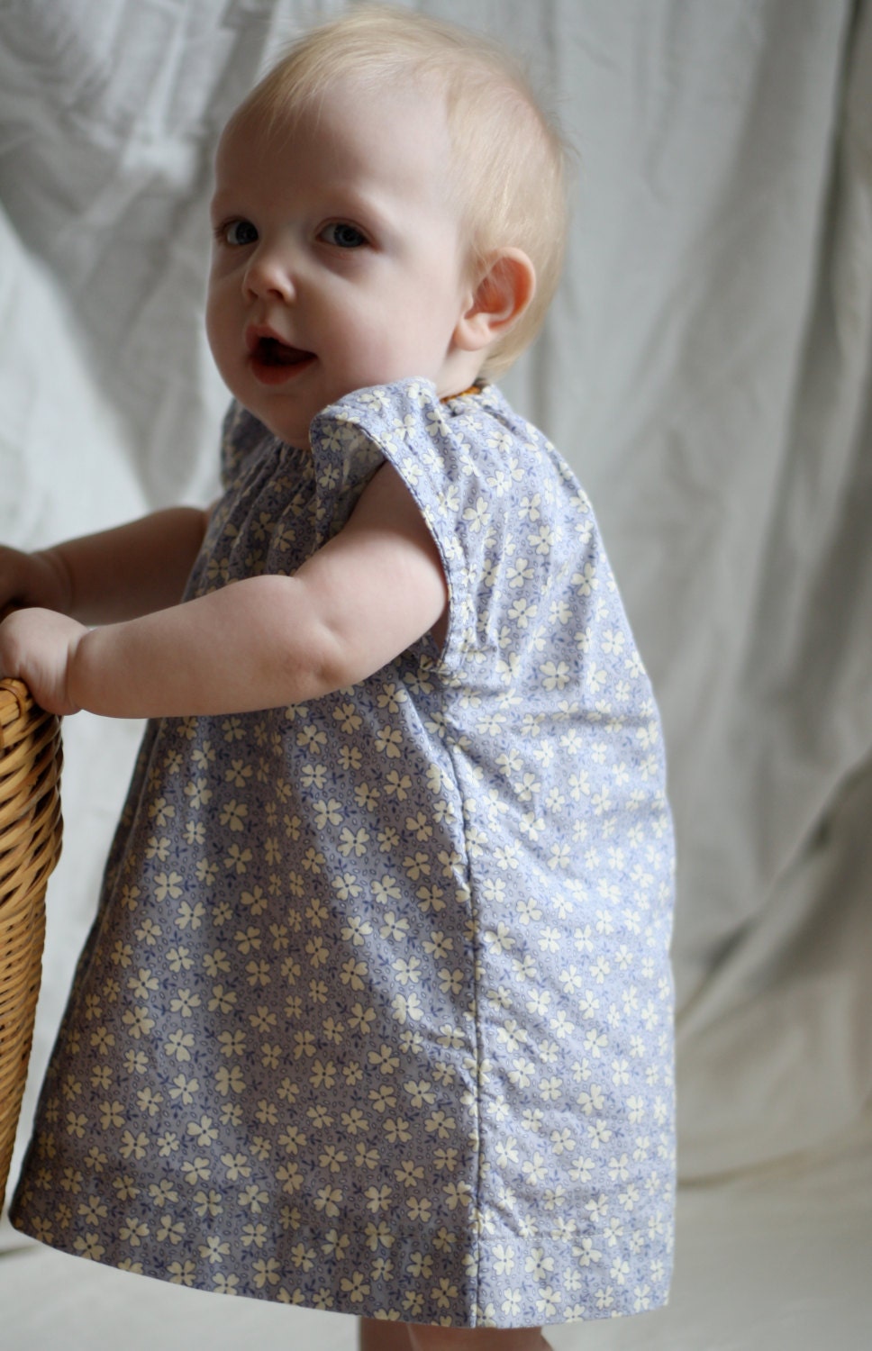 Cotton Baby Toddler Dress - Periwinkle Blue Floral - 12 Month Size