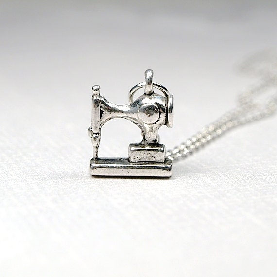 Small Sewing Machine Charm Necklace 3D silver plated charm on a delicate silver plated chain