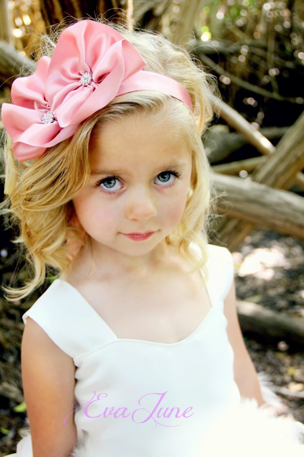 Pink Flower Girl Headband, Flower Girl Sash, Ethereal Crystal Beauty.