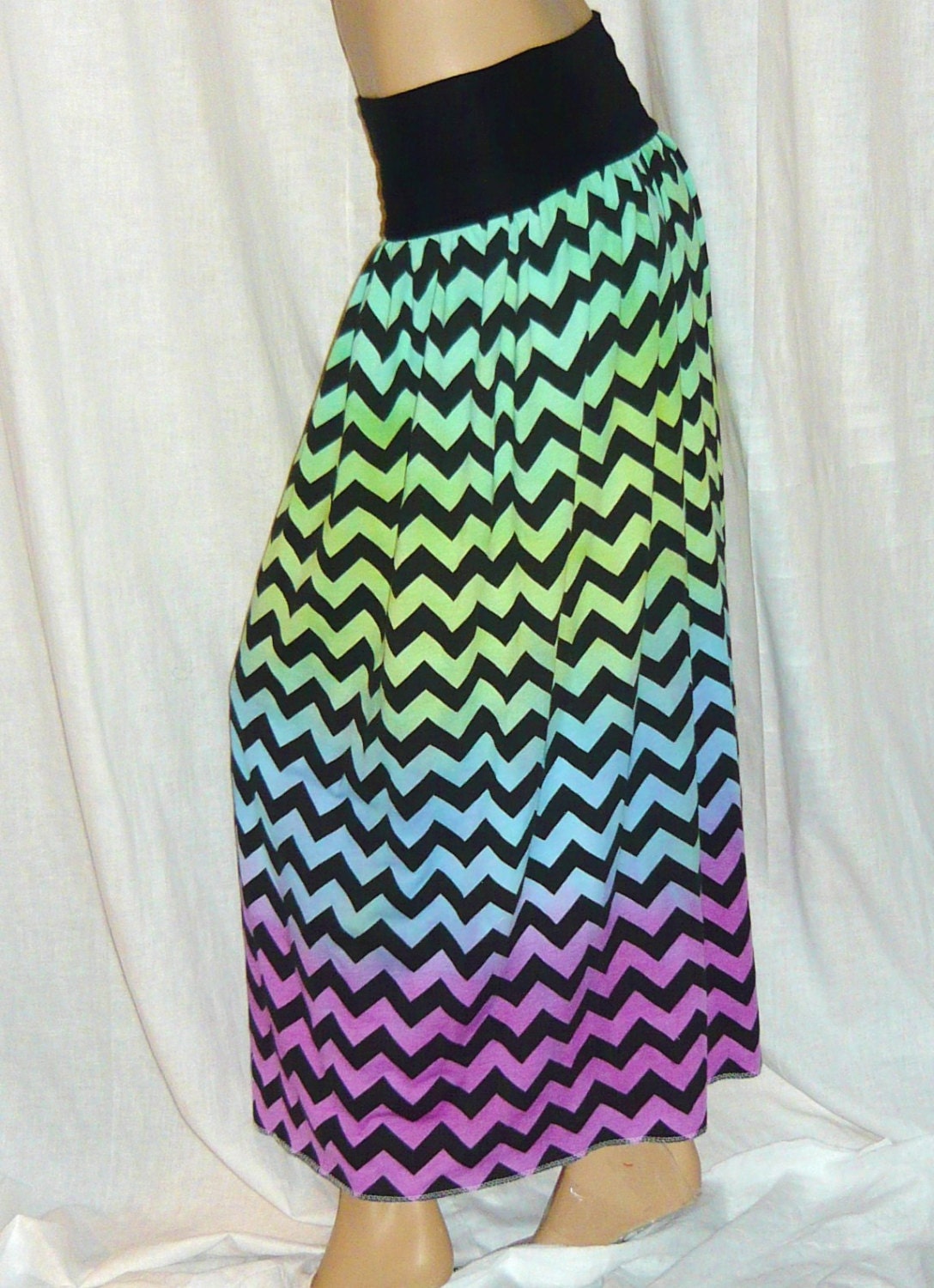 Chevron Hand Dyed Cotton Maxi Skirt, Ready To Ship,One of a Kind, Summer Beach Cover Fold over top Medium