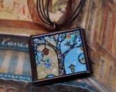 Tree of Life Necklace - Handpainted Pendant  - Bird - Bird House - Original  Dana Marie Wearable Art  - ebsq