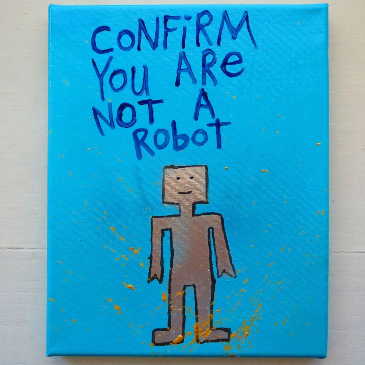 Folk Art Typography Word Painting Original Robot Canvas Quote By Las Vegas Artist Nay
