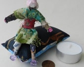 Vintage Green Floral Wish Doll with Lilac and Pink Beads and Indian Musk Fragrant Pillow Sachet