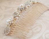 Pearl Rhinestone Wedding Comb/ Lace Bridal Head Piece / Silver Floral Lace / "Aiglentine"