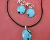 Turquoise Necklace Earring Set, Clip On Earrings, Simple Necklace, Jewelry Set - Serenity - 4217 -3