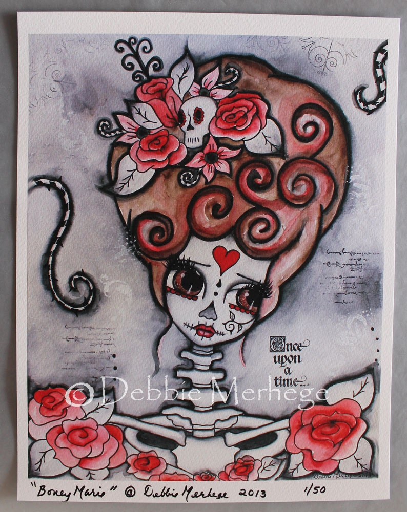 Marie Antoinette Valentine Dia De Los Muertos-Boney Marie-, limited edtition art print 1/50 8 x 10
