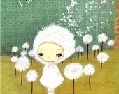 Dandelion Print Nature Girl Wall Art---Dandelion Wish 5 x 7