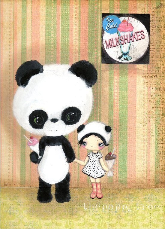 Panda Print Milkshakes Ice cream Wall Art ---Friends Are Family 5 x 7