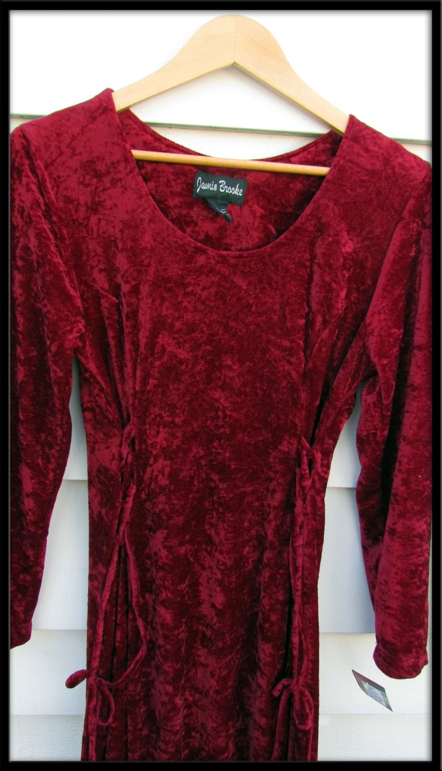 Vintage 1980s Vampire prom CRIMSON RED crushed velvet dress lace up side sexy flowing
