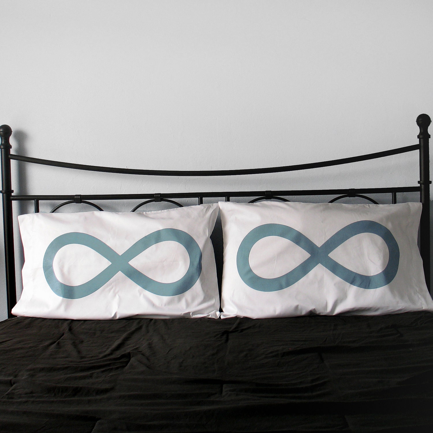 His and Hers Infinity Pillow case Set in blue, Standard Size 300 TC: bedding