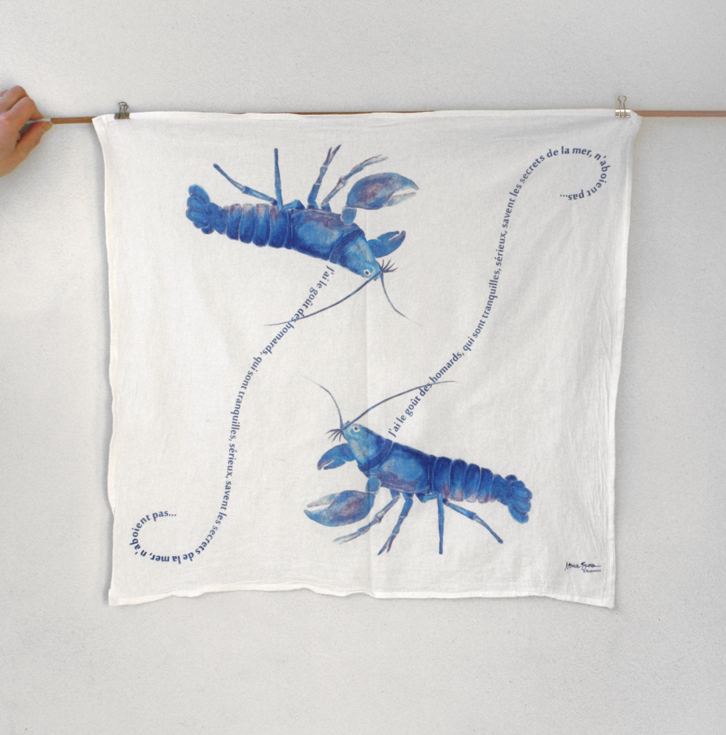 Flour Sack Tea Towel - French Lobster Kitchen towel - summer kitchen,  typography, kitchen towel