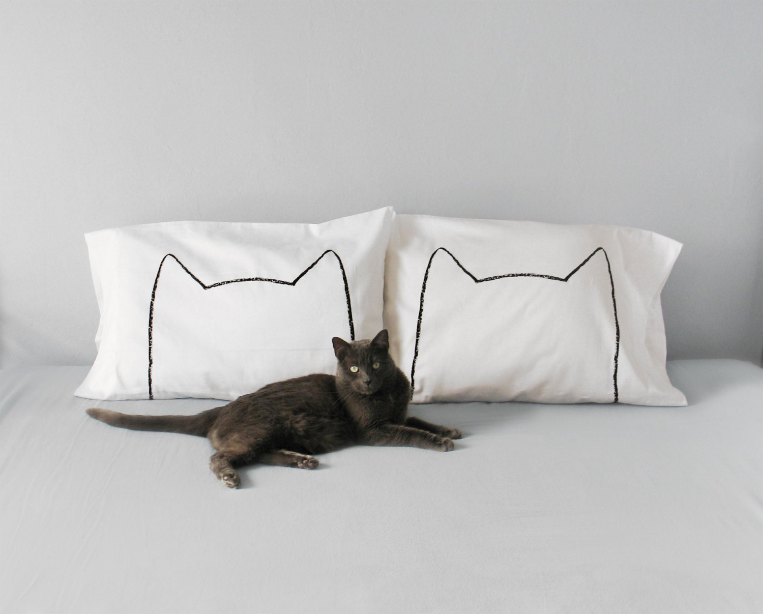 His, Hers Cat Nap Pillowcases, Standard Size 300TC pillow case set, as seen in Your Cat Magazine & DailyCandy, gift for cat lady
