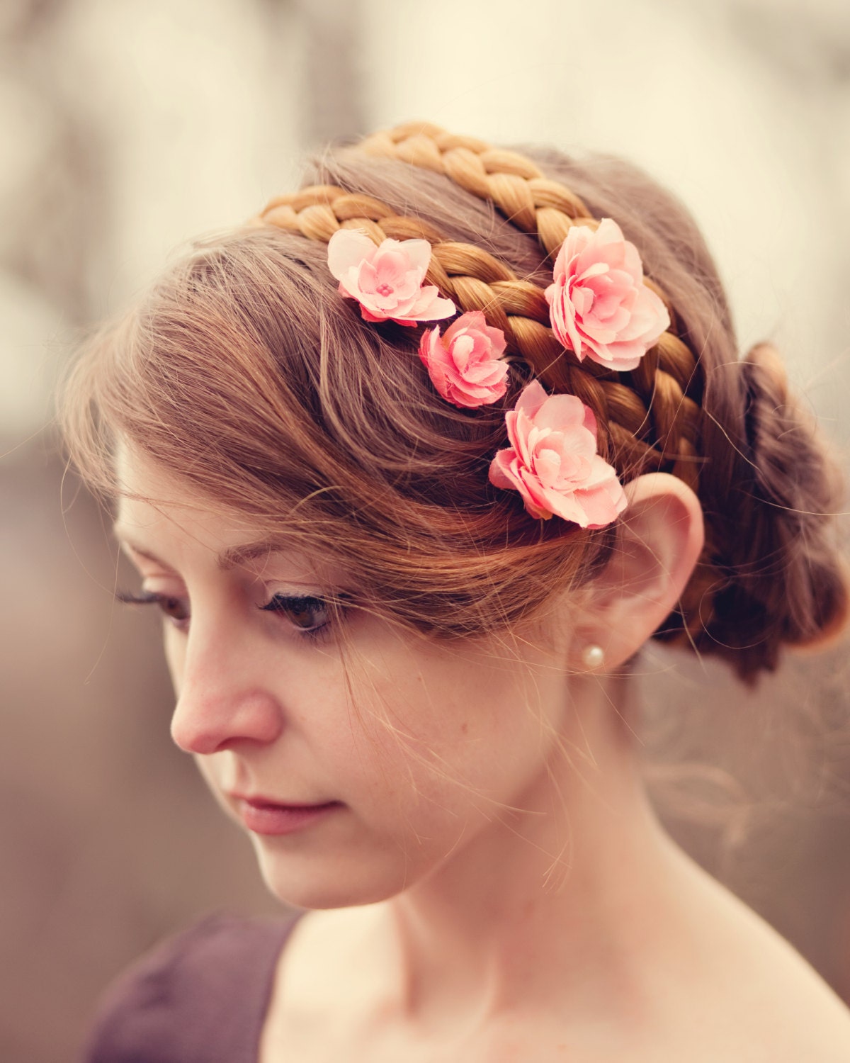 Pretty pink flower clips, bridal hair clip set, bobby pin set, pink floral bobbies - CHERRY BLOSSOM