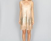 Goldie: Gold, metallic nude sequin dress sheath tank A-line bridesmaids rehearsal