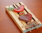 Tweet Heart Wall Art Key Organizer - Repurposed Architectural Trim w/ Clay Tile Bird - Eco-Friendly Whimsical Valentine Reclaimed Wood Gift