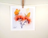 Butterfly Art - Painting Watercolor Print - Spring Insect - Animal Art, Nature Art - Baby Nursery School - Women Men Kids Yellow  8 x 8