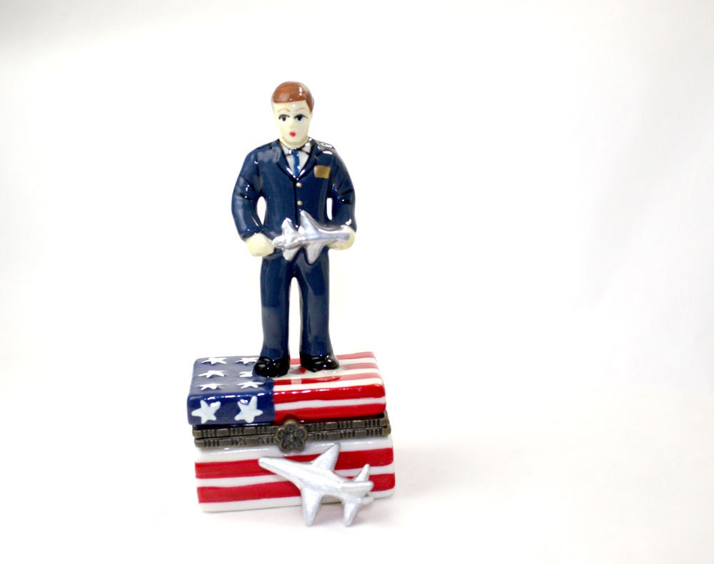 American Pilot Airline Red White Blue Trinket Box