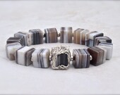 cube stone bracelet, agate and sterling silver, ready to ship gift wrap included