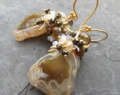 Ethiopian opal, pyrite, brown stalactite tip earrings gold vermeil natural curiosity gemstone jewelry coffee caramel earthy --Café au Lait--