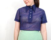 vintage 1960s / mod / navy lace / polo / tee shirt / blouse / mod / size s-m