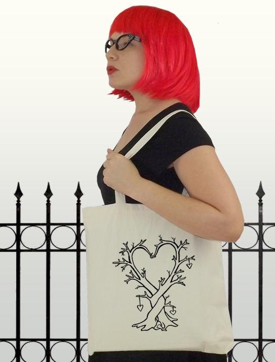 Valentine's Day Gifts for Her - Heart Tree - natural tote bag - many colors available