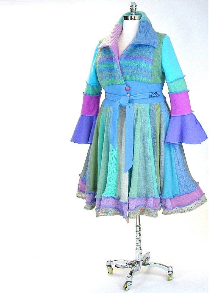 Plus Size Sweater Coat, Wool and Mohair, Pastel Blue and Lilac,  Marilyn Style, Size XL (18-20)