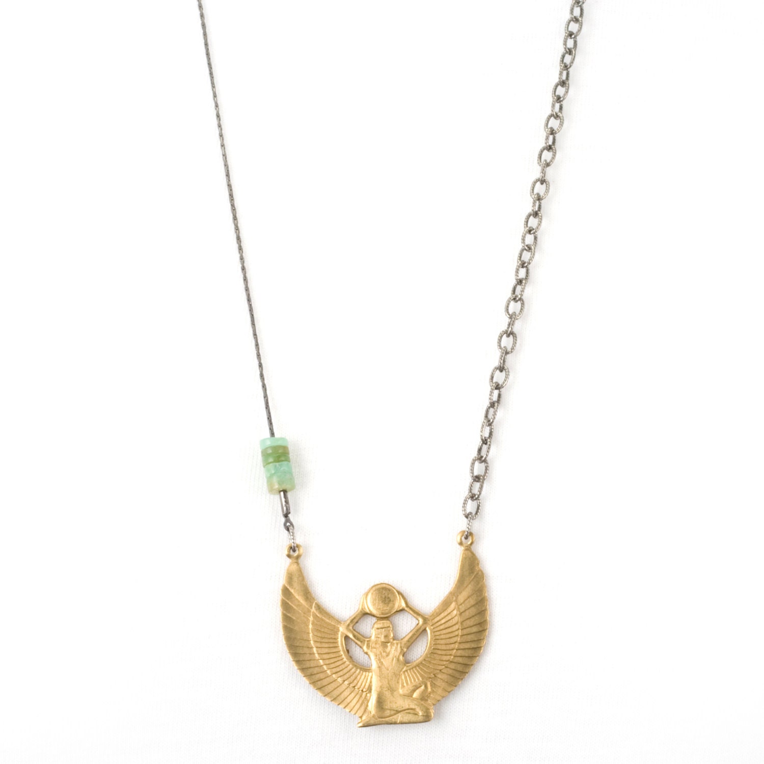 Isis - gold pendant - necklace - heishi bead accent