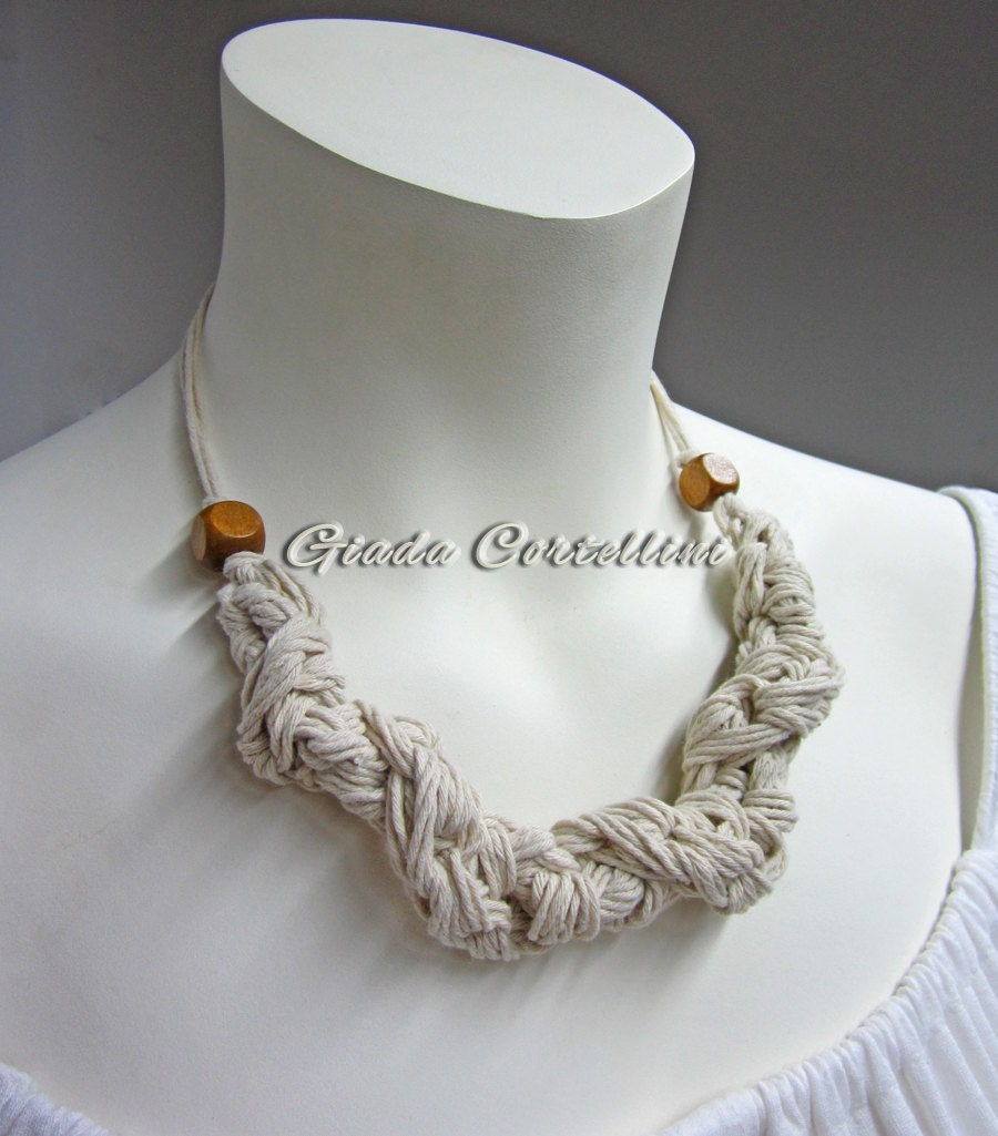 Natural cotton rope necklace, wooden beads, ethnic, summer, spring, simple, minimal, comfortable, natural,