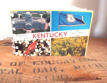 Kentucky Postcard Notebook, blue grass state, vintage postcard notebook