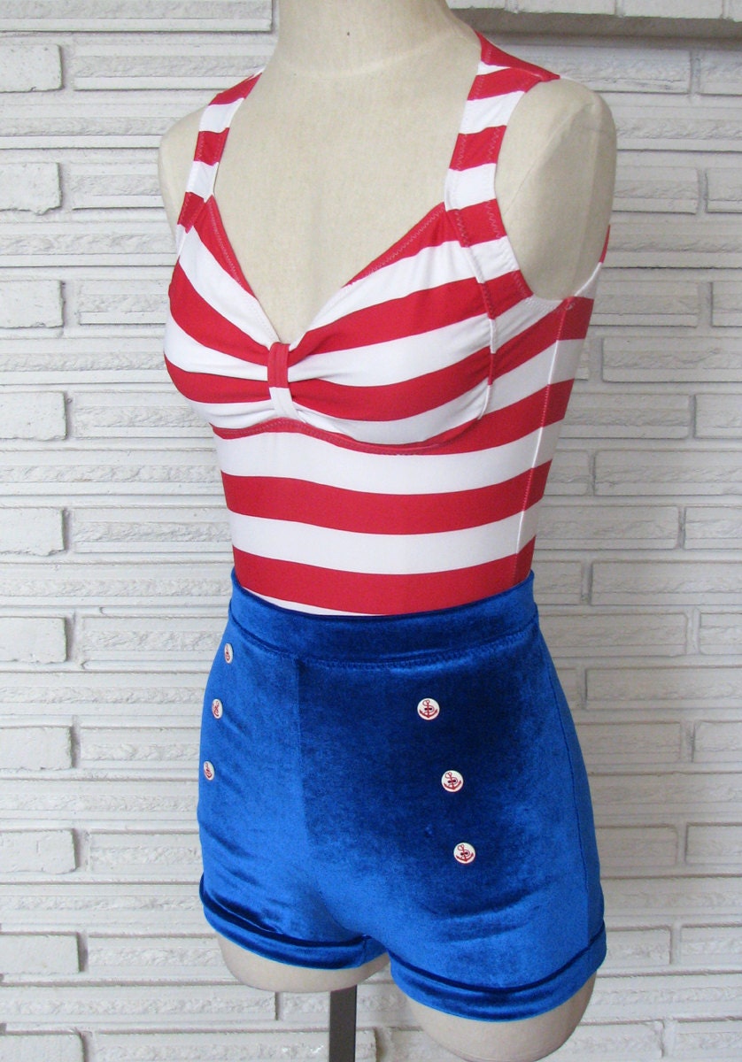 Pin Up Sailor Costume Aerial Bodysuit Leotard, size Small