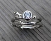 Diamond Branch Engagement and Wedding Ring Set, .25ct VS/GH Diamond, Recycled Gold