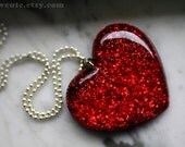 Jewelry Giant Heart - Red Resin Pendant Necklace - Ruby Scarlet Red - Large Statement Necklace Big Heart Pendant - Handmade isewcute