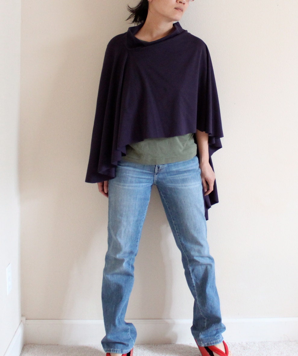 organic navy cotton knit circle poncho ready to ship