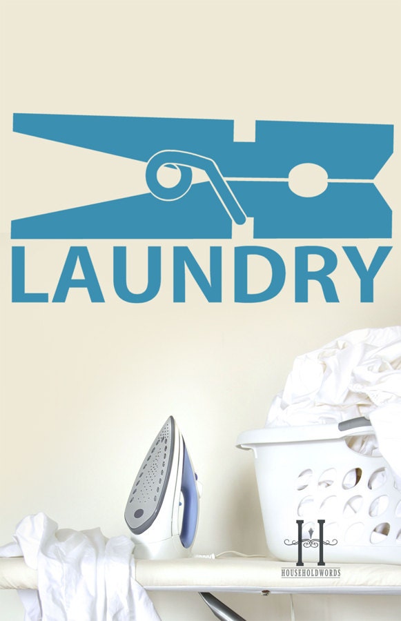 Laundry Decor Large Clothespin Vinyl wall decal words, home decor cottage chic