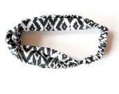 Cotton Headband with Elastic Black and White Scrunchy Eclectic Tribal