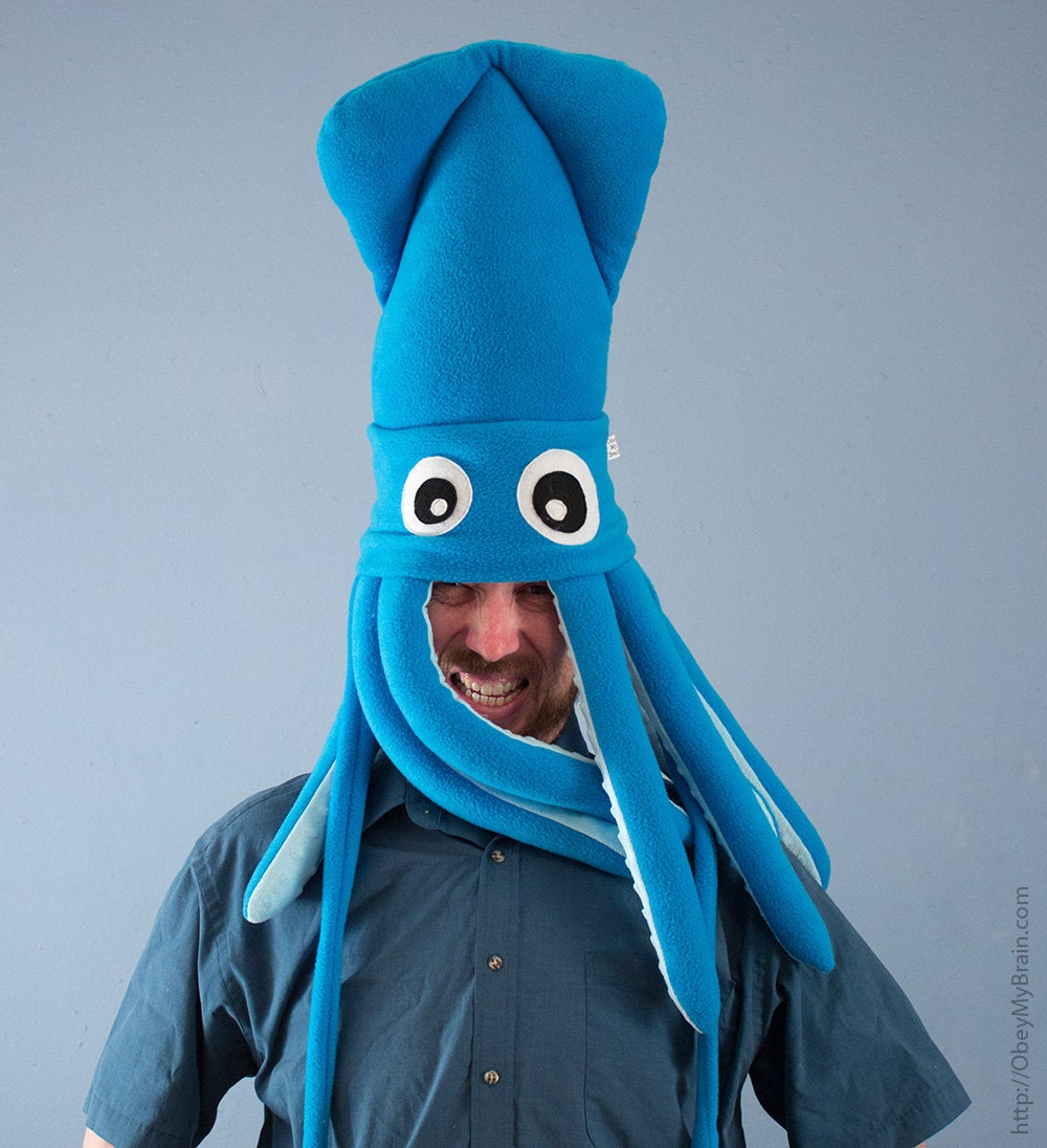 Fleece Squid Hat - Large Turquoise Plush