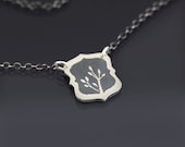 Framed Branch Necklace - Etched and Oxidized Sterling Silver - Hand Drawn Nature Jewelry