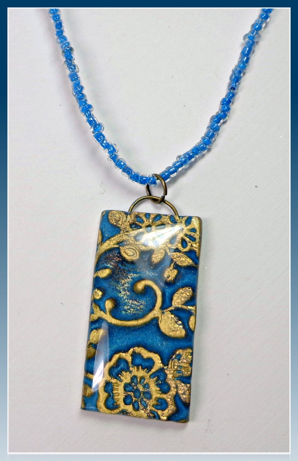 polymer clay Turquiose & Bronze Vintage Inspired Pendant, handmade jewelry
