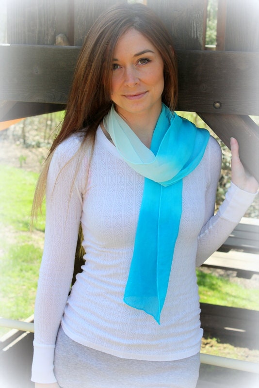 Silk Chiffon Hand-dyed Scarf in Turquoise