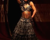 Skirt, GLAM Sparkle, Flamenco, Cabaret, Black, Ruffles, Belly Dance, Fusion, Vampire, Gothic, Dark Fusion Boutique