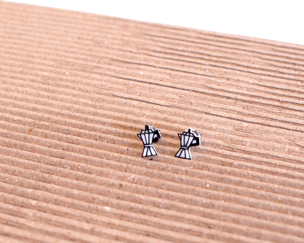 Hand Drawn Moka Pot Coffee Maker Espresso Post Earrings Studs