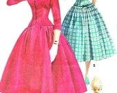 1950s Dress Pattern Simplicity 1305 Day or Evening Full Skirt Drop Waist Dress Detachable Collar Junior Teen Vintage Sewing Pattern Bust 30