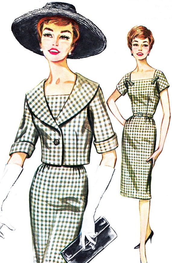 1960s Dress Pattern Butterick 2145 Square Neck Sheath Dress and Shawl Collar Jacket Womens Vintage Sewing Pattern Bust 38 Uncut