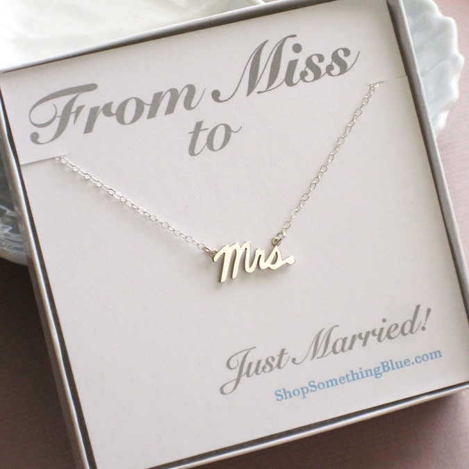 Mrs. Script Necklace, Sterling Silver, Cursive Mrs, Word Jewelry, New Bride, Bridal Shower Gift, Honeymoon, Sentiment Card